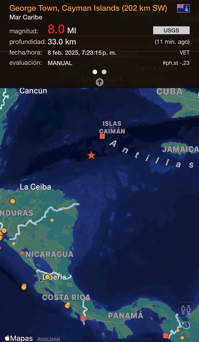 Noticia058's tweet photo. 🔴 #ÚltimaHora | Fuerte terremoto de magnitud 8.0 sacude el Mar Caribe a 33 km de profundidad. Ocurrió a las 20:23 CLST, según el USGS.

⚠️ Se activa alerta de tsunami preventiva en la región.

#Terremoto #Tsunami #Caribe https://t.co/rFjh1v8dn3