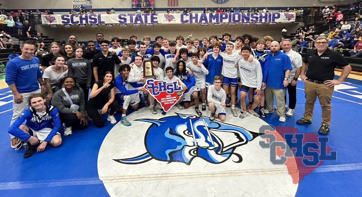 SCHSL's tweet photo. 🤼‍♂️Congratulations 🎉 @Shark_Athletics the 2025 Class AAAA Wrestling Champion🤼‍♂️

#WeAreSCHSL
#ChampionshipSeason🏆 https://t.co/WbKYR7FBMg