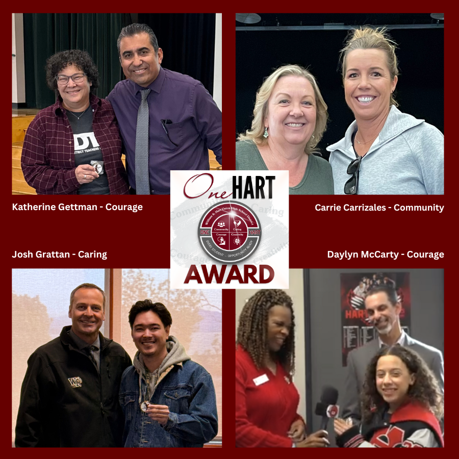 HartDistrict's tweet image. Each month, the District recognizes staff, students, and community members who demonstrate the Hart District core values. Congratulations to our January One Hart Award winners!  Read more about our One Hart Award winners at hartdistrict.org/apps/pages/one…
