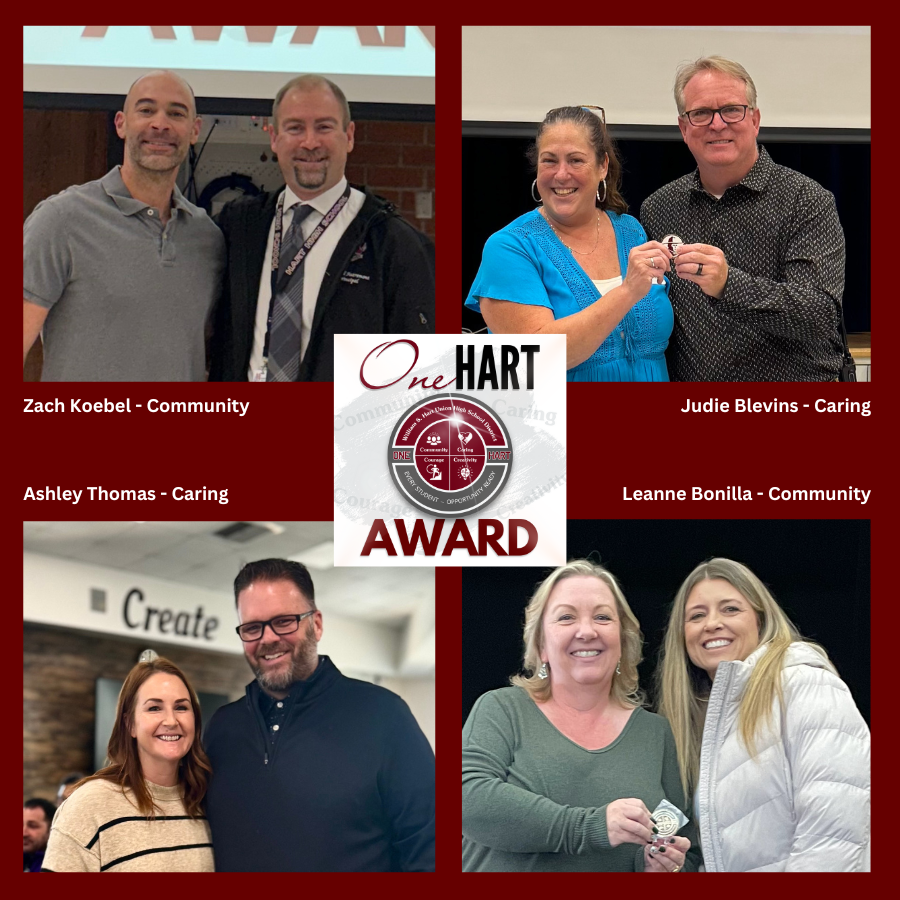 HartDistrict's tweet image. Each month, the District recognizes staff, students, and community members who demonstrate the Hart District core values. Congratulations to our January One Hart Award winners!  Read more about our One Hart Award winners at hartdistrict.org/apps/pages/one…