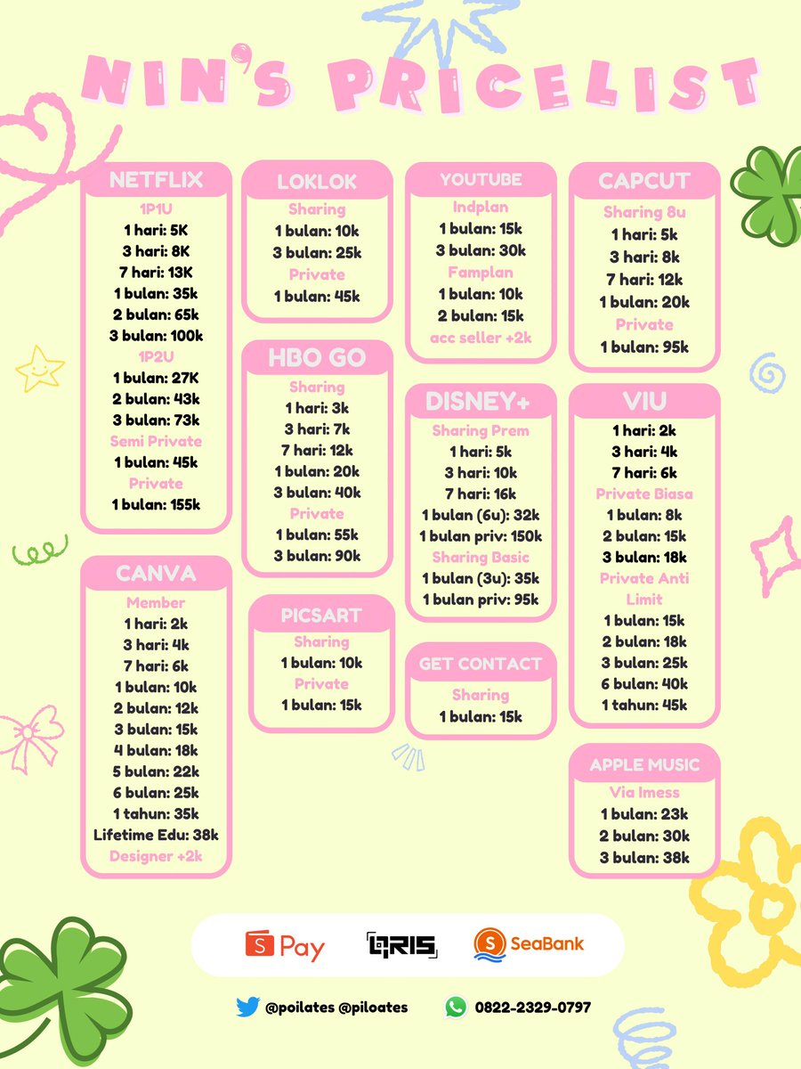 piloates's tweet image. WTB WTS JUAL BELI APP PREMIUM 👧🏻🍀

NETFLIX LOKLOK YOUTUBE CANVA VIU PICSART HBO GO DISNEY+ GET CONTACT CAPCUT AMAZON PRIME VIDIO BSTATION WETV ALIGHT MOTION AM VSCO DAZZCAM VISION+ SPORT CHATGPT IQIYI GOODNOTES 6 APPLE MUSIC 

🍮 wa : tiny.cc/nincontact

#zonauang #zonaba