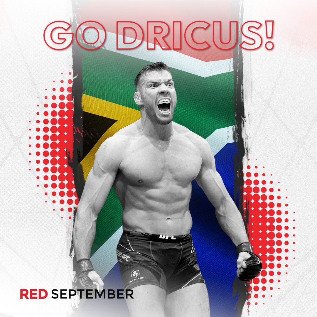 redseptemberZA's tweet photo. It’s time to back our warrior as he steps into the octagon today! Let’s show him our full support—drop a 🔥 if you’re backing him for the win! 👊💥 #DricusDuPlessis #SouthAfrica #Strickland #UFC312 #MMA #Mzanzi #StrongerTogether https://t.co/vINcZjHlJK