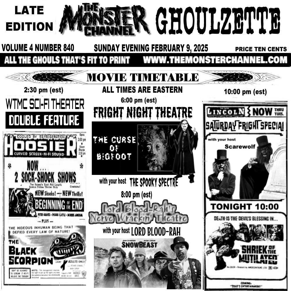 EerieLateNight's tweet photo. Sunday on The Monster Channel!
https://t.co/NvRAe8VnaE
#hackshorrorshow #donsbreakfastserialshow #nuttystreehouse #frightnighttheatre #thespookyspectre #lordbloodrah #saturdayfrightspecial #scarewolf https://t.co/xlCFN4zRBf