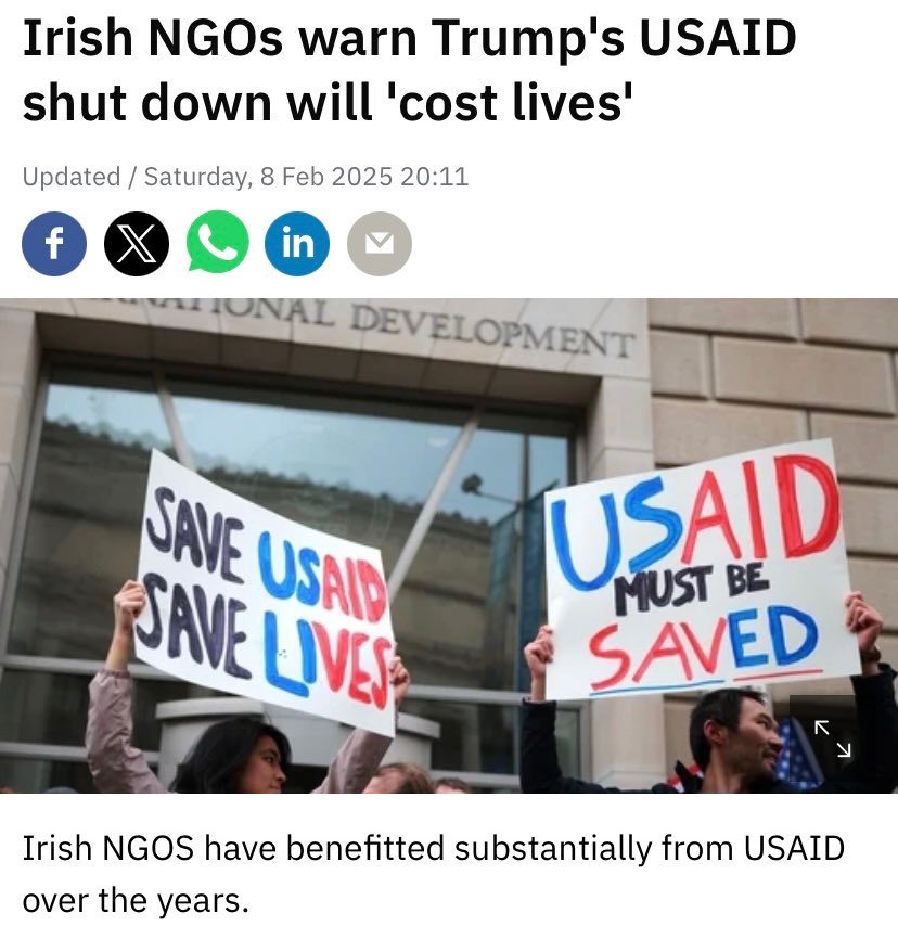 🇮🇪 BREAKING: Far-left NGOs in Ireland are warning that Donald Trump’s cuts to USAID will force them to stop helping migrants from Third World Countries move to Ireland.

That sounds like a good thing to me!