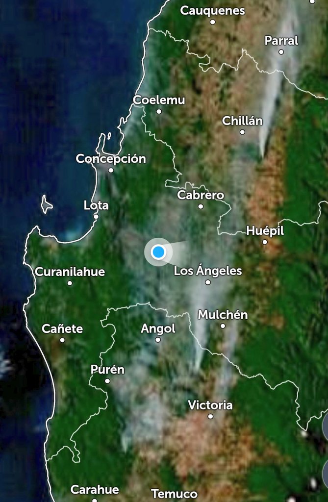 ICEBiobio's tweet photo. #Concepción #LosAngelesCl #Cabrero #Chillan imagen satelital de incendios que afectan las regiones de Ñuble y la Araucanía, el humo afecta toda la zona, las temperaturas seguirán altas. https://t.co/NIcVLKcQxB