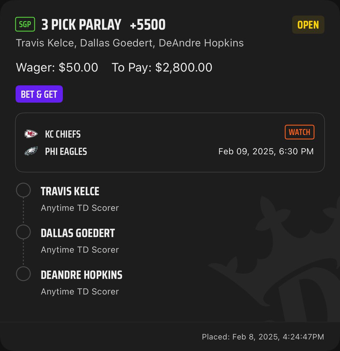 ab0ardd's tweet photo. LETS GO CHIEFS BABY 
#LetDKCook 

@DKSportsbook https://t.co/z6dqh07k7f