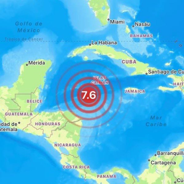 🚨URGENTE - Terremoto de 8.0 na escala Richter acaba de acontecer no Caribe, com epicentro entre Jamaica e Cuba!

Há a possibilidade de sunamis para as costas da região de Cayman, Jamaica, Mexico, Cuba, Honduras, Haiti, San Andreas, Belize, Rep. Dominicana, Colombia, Panama,