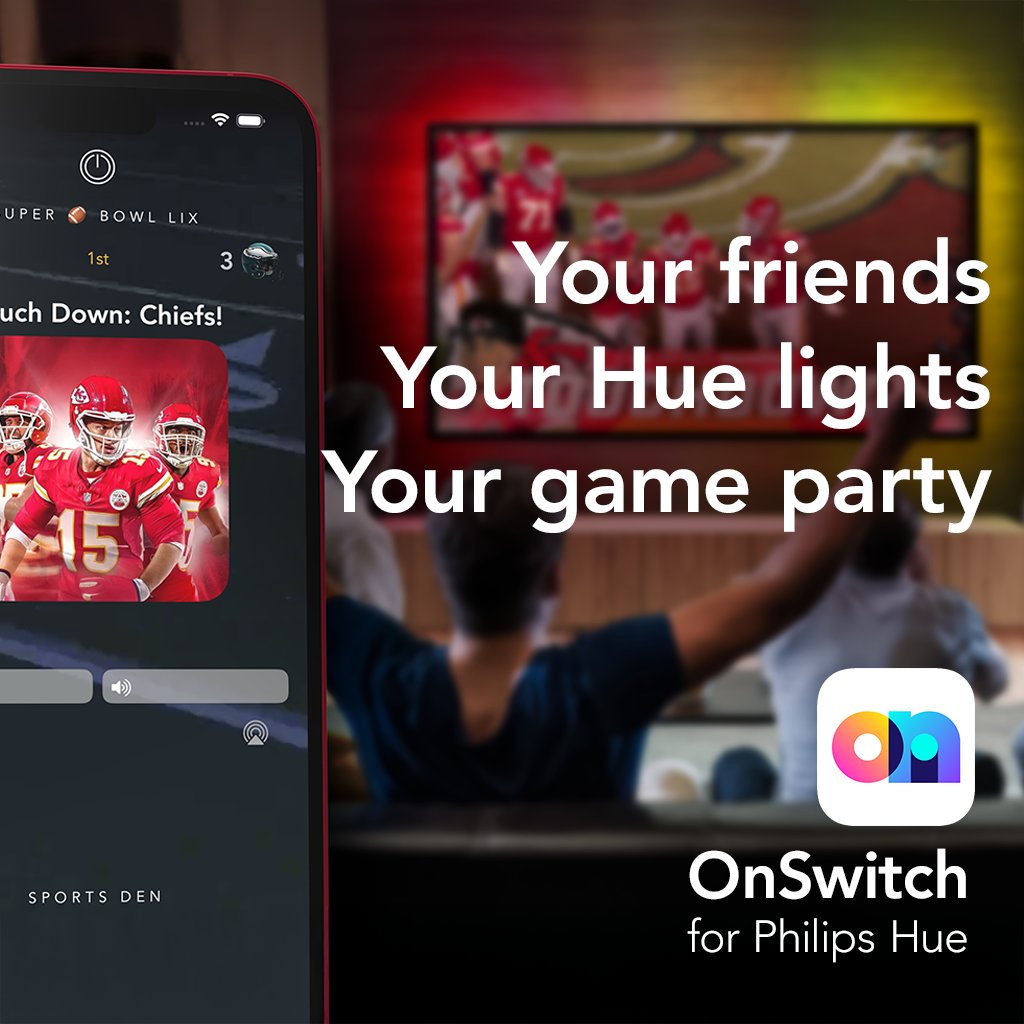 getOnSwitch's tweet image. BIG PLAYS JUST GOT BIGGER!
Experience animated lights &amp;amp; sounds with OnSwitch Game-Sync on our iOS app! 
Perfect for your #SuperBowlLIX party
Get ready: getonswitch.com

#superbowl #philipshue