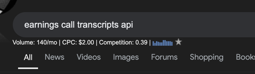 jamescodez's tweet image. has someone built this? 

free business idea for ya:

&quot;Earnings call transcripts api&quot;

Can see ppl paying a LOT for this.

&amp;gt;make tiktoks about using the API in a project similar to the long-form AI automation videos popping off over there rn
&amp;gt;EZ $
