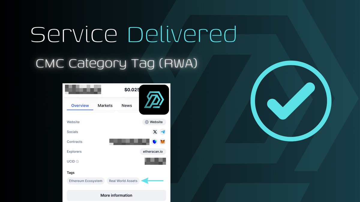 PumpDocs's tweet image. Now the Job is complete, Both @coingecko and @CoinMarketCap category tags confirmed. Thankyou for using PumpDocs! 

#RWA #BTC #ETH