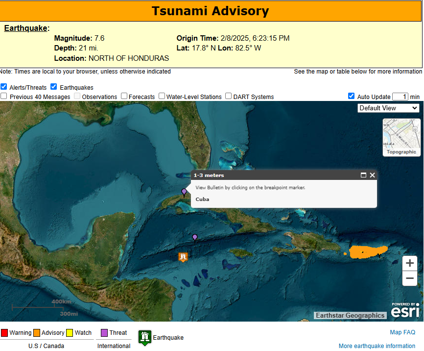 MoazMoaz777's tweet photo. URGENT ALERT: The tsunami advisory zone has shrunk, but the danger isn't over yet!

🚨 #BreakingNews | #TsunamiAlert | #EarthquakeUpdate

A massive 7.6 magnitude earthquake shook at a depth of 21 miles!

Western Cuba, the Cayman Islands, and Puerto Rico remain at risk - stay vigilant!

Stay Updated - Follow Now and Subscribe Immediately!

#CubaQuake #CaymanIslands #PuertoRico