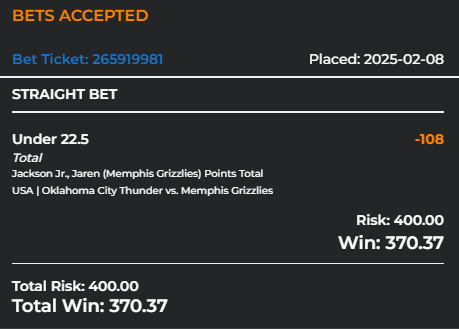 DannyT_21's tweet photo. Easiest $12 you can make without leaving your house! 

Just secured a guaranteed $12 by placing two opposite bets on Jaren Jackson to score 22.5 points 🔒

Let's breakdown how this is possible from the @OddsJam arbitrage tool

Bet 1: Jaren Jackson Over 22.5 pts +115
          $358.31 to profit $412.24
           $412.24 - $400 (bet 2) = $12.24 💸

Bet 2: Jaren Jackson Under 22.5 -108
          $400 to profit $370.37
           $370.37 - $358.31 (bet 1) = $12.06 💸

Because the + odds number is larger than the - odds number, we can guarantee this profit by placing a certain amount on each side!

DM me to help you get started making this free money!