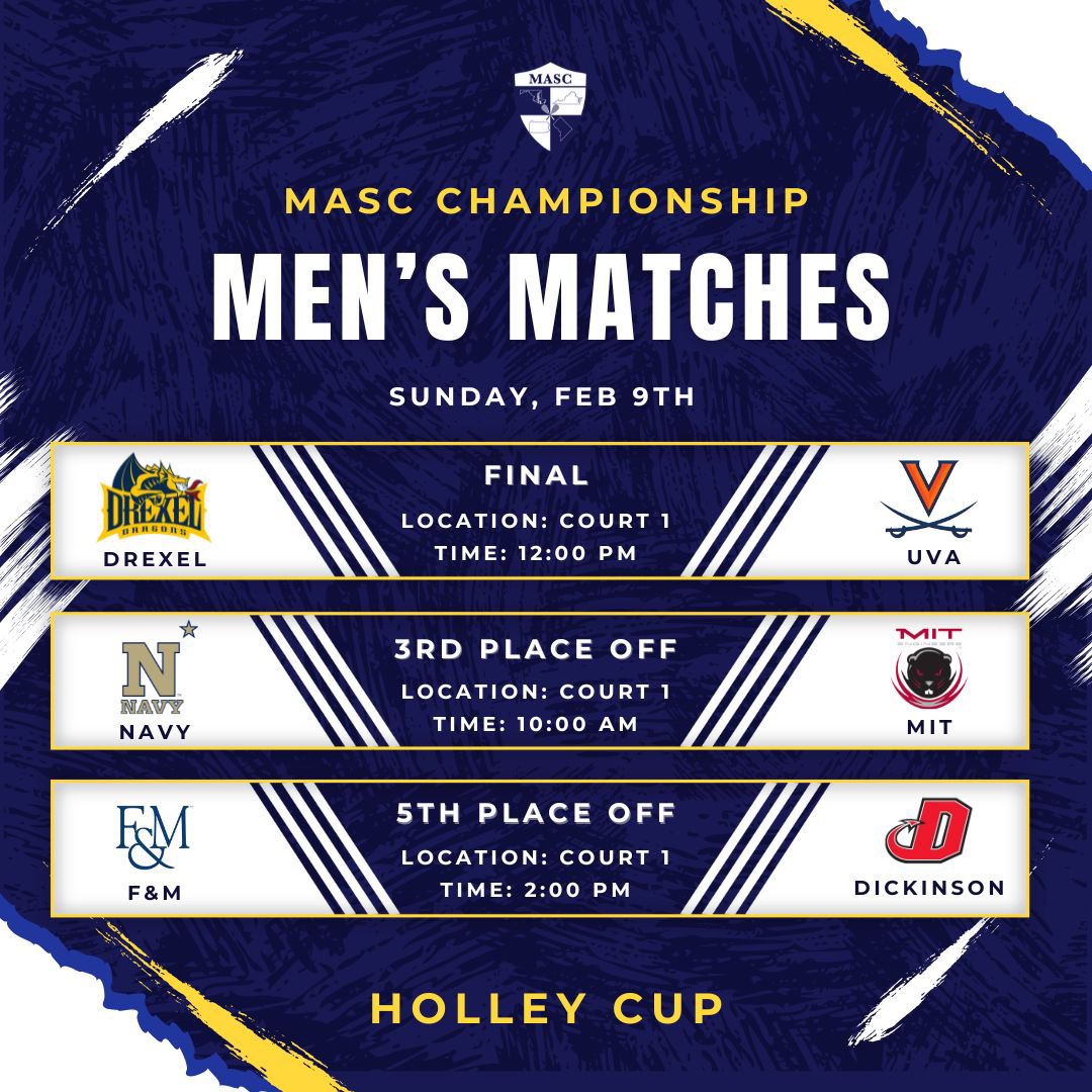 Mid-Atlantic Squash Conference (@mascsquash) on Twitter photo Finals Day starts tomorrow! <a href="/StanfordSquash/">Stanford Squash</a> vs <a href="/UVASquash/">Virginia Squash</a> for the Gaynor Cup final, and <a href="/DrexelSquash/">Drexel Squash</a> vs UVA Squash for the Holley Cup final. #mascsquash Finals Day starts tomorrow! <a href="/StanfordSquash/">Stanford Squash</a> vs <a href="/UVASquash/">Virginia Squash</a> for the Gaynor Cup final, and <a href="/DrexelSquash/">Drexel Squash</a> vs UVA Squash for the Holley Cup final. #mascsquash