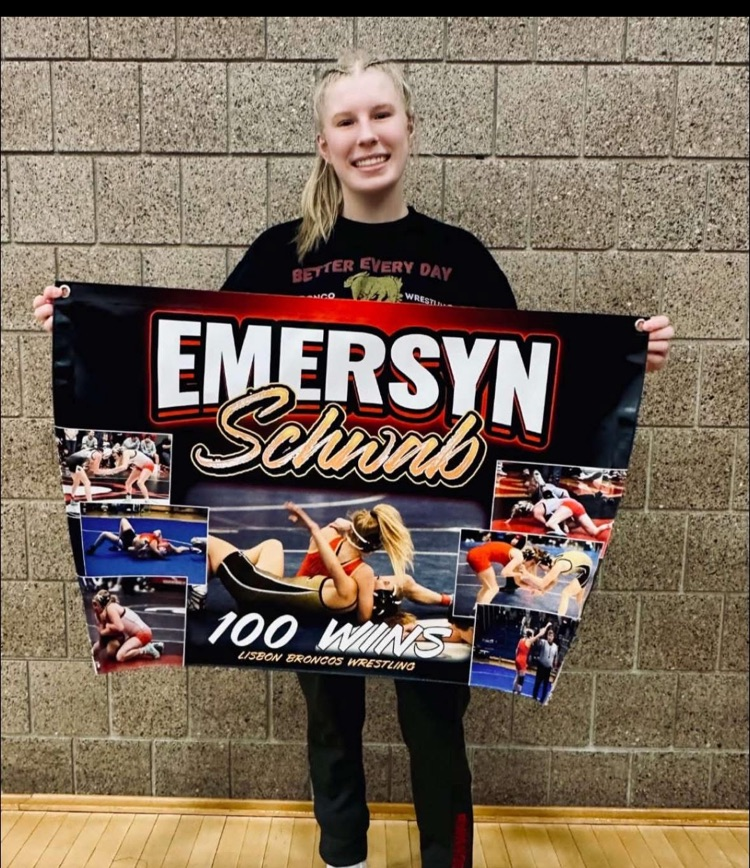 Congratulations to Emersyn Schwab for being the 1st girl wrestler in Lisbon Girls Wrestling history to achieve 100 wins!