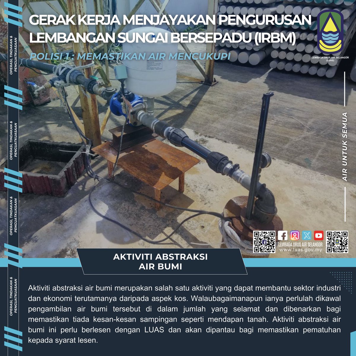 luas_selangor's tweet photo. {HEBAHAN}

Aktiviti abstraksi air bumi merupakan salah satu aktiviti yang dapat membantu sektor industri dan ekonomi terutamanya daripada aspek kos. Walaubagaimanapun ianya perlulah dikawal pengambilan air bumi tersebut di dalam jumlah yang selamat dan dibenarkan bagi memastikan https://t.co/FaKRflmy89