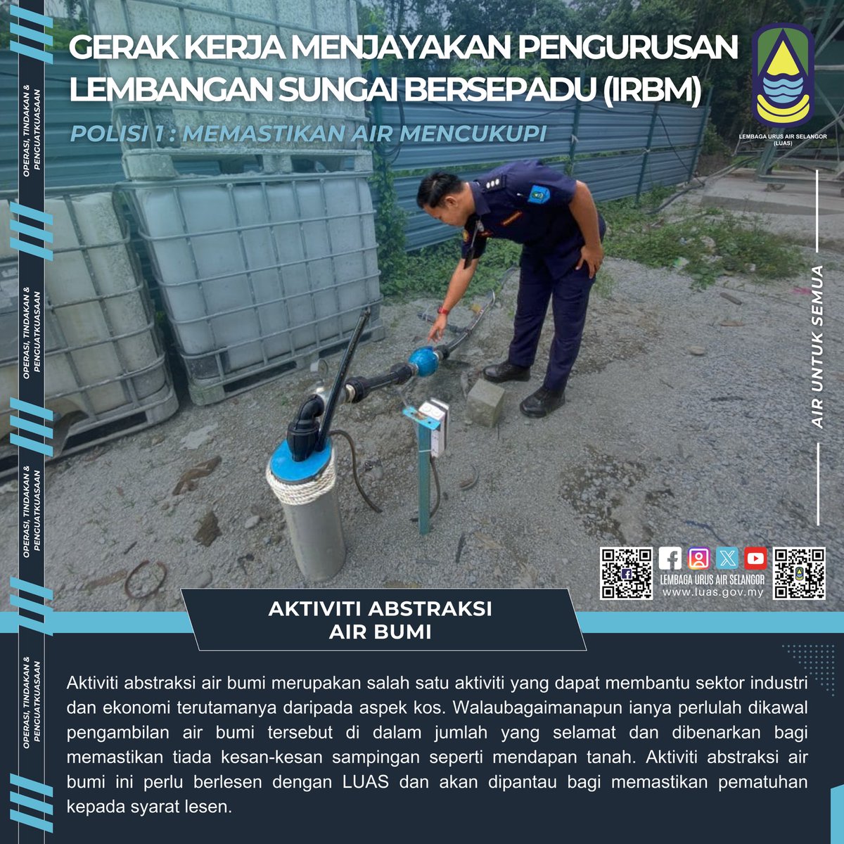 luas_selangor's tweet photo. {HEBAHAN}

Aktiviti abstraksi air bumi merupakan salah satu aktiviti yang dapat membantu sektor industri dan ekonomi terutamanya daripada aspek kos. Walaubagaimanapun ianya perlulah dikawal pengambilan air bumi tersebut di dalam jumlah yang selamat dan dibenarkan bagi memastikan https://t.co/FaKRflmy89