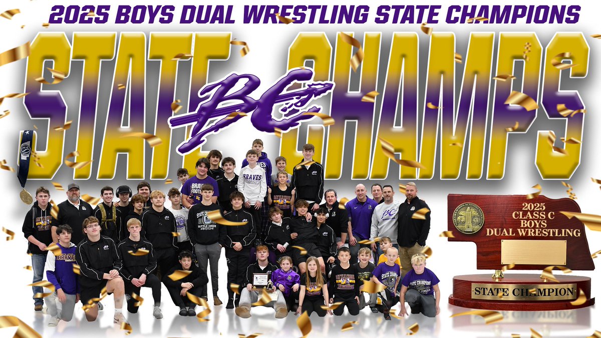 Your 2025 Class C Dual Wrestling State Champions🏆🎉🤼‍♂️

The Purple and Gold left no doubt, capping off their undefeated dual season with a 53-16 championship victory over David City🥇