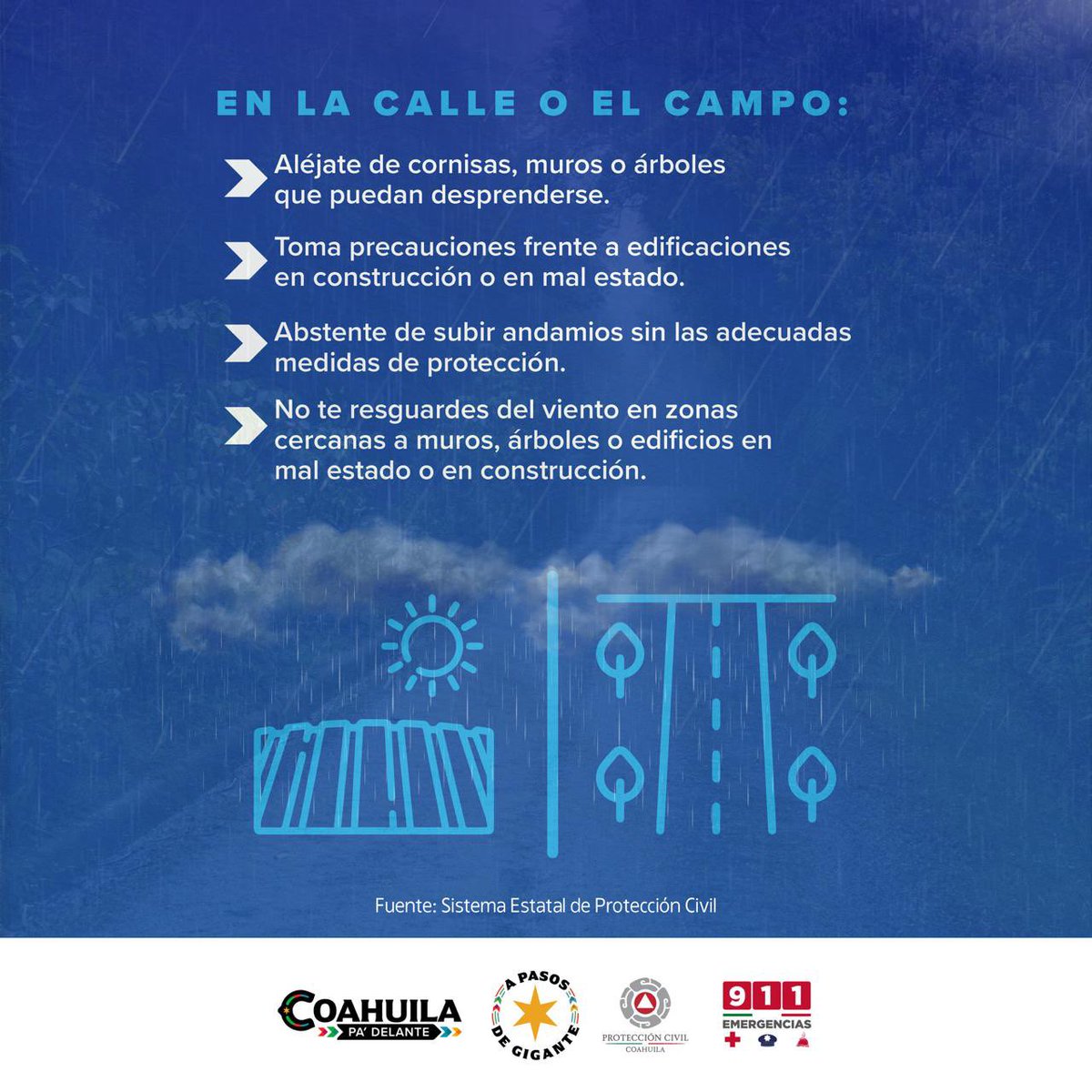 GobDeCoahuila's tweet photo. Protección Civil del Estado emite las siguientes recomendaciones ante las lluvias en #Coahuila. 

Ante emergencias contacta al 911. 🦺📲

#CoahuilaPaDelante #APasosDeGigante
@manolojim 
@PCcoahuila https://t.co/9LU2TFpkpG