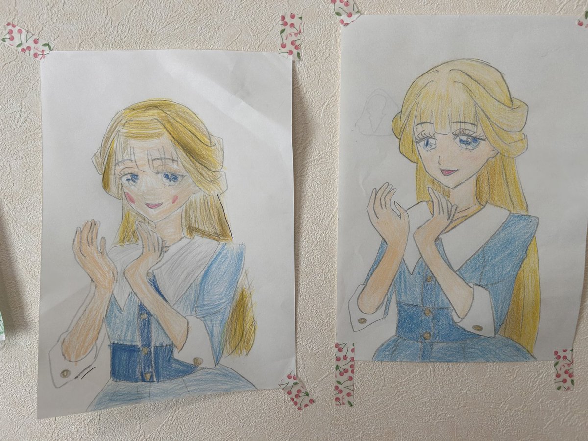 朝から4歳の娘と塗り絵😌

肌色がいい感じになん！
難しい！
髪の毛の色も肌色と合わんくて、
難しい！

スポイド機能欲しい😂

家の壁に娘が一緒に貼ってくれた😌