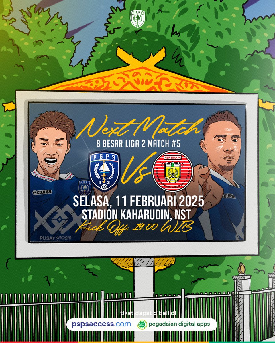 pspspekanbaru_'s tweet photo. Next Match : 

⚽️ PSPS Pekanbaru vs Persiraja Banda Aceh
🏆@liga2match
📅 Selasa, 11 Februari 2025
⏰️ 19.00 WIB
🏟 Stadion Kaharudin Nasution, Rumbai. 

Beli tiketnya di https://t.co/weNjZodlyi 📲💻  atau di Aplikasi Pegadaian Digital. 

#PSPS https://t.co/pkhR40FxhZ