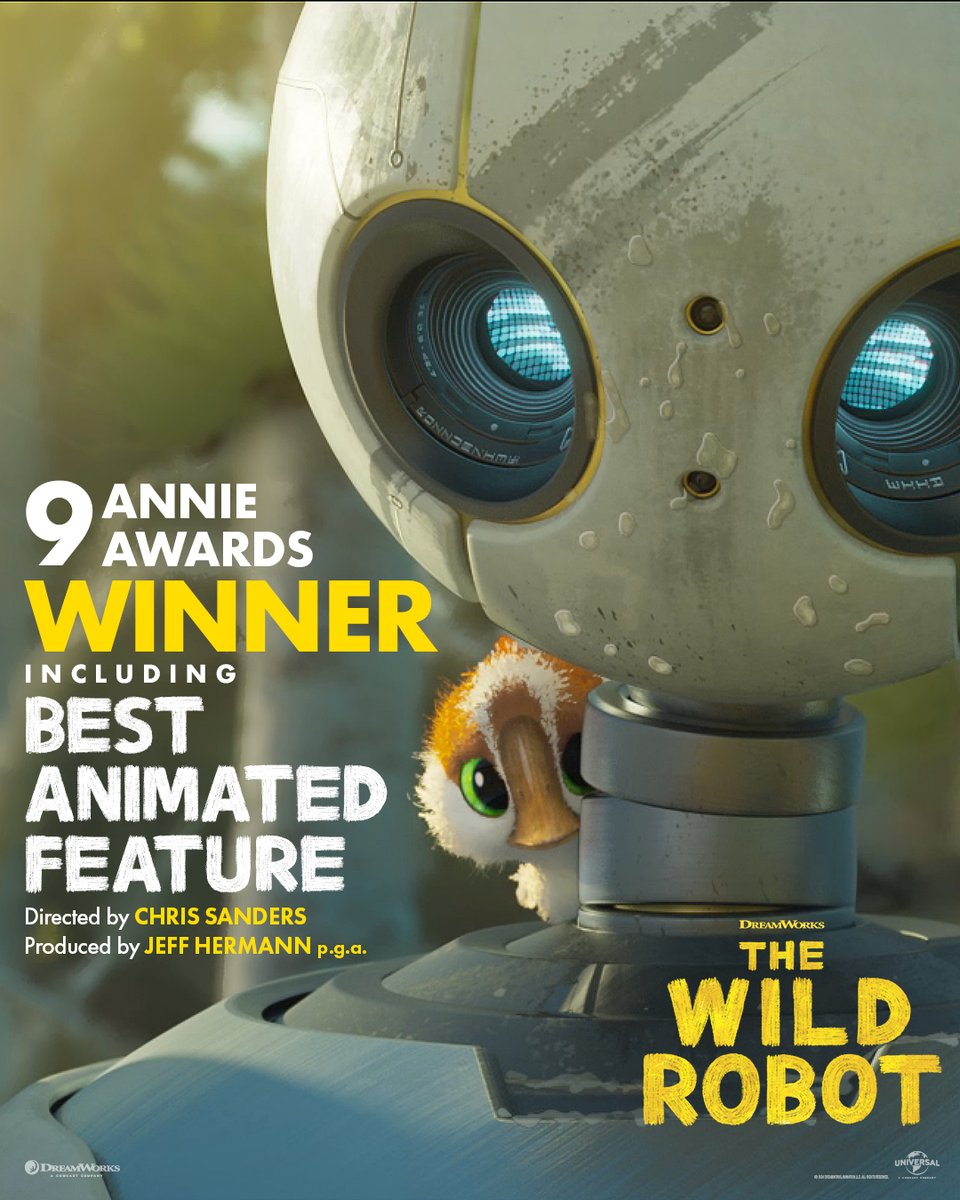 Dreamworks's tweet image. &amp;lt;Awards Acquired!&amp;gt; #TheWildRobotMovie is honored with 9 wins at the #AnnieAwards!