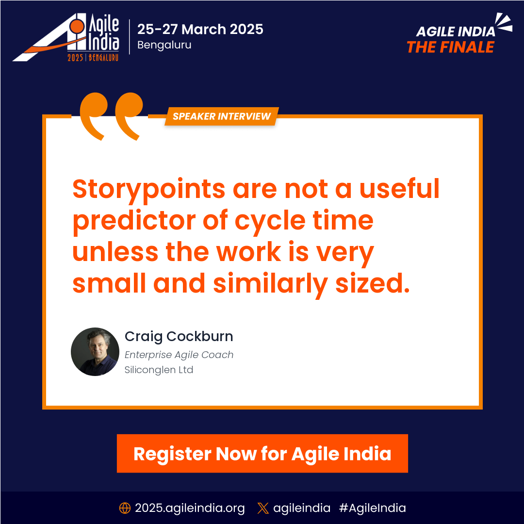 Agile India (@agileindia) on Twitter photo .<a href="/siliconglen/">Craig Cockburn 🏴🇪🇺</a>: "Storypoints are not a useful predictor of cycle time unless the work is very small and similarly sized." Read more: confengine.com/conferences/ag… #AgileIndia .<a href="/siliconglen/">Craig Cockburn 🏴🇪🇺</a>: "Storypoints are not a useful predictor of cycle time unless the work is very small and similarly sized." Read more: confengine.com/conferences/ag… #AgileIndia