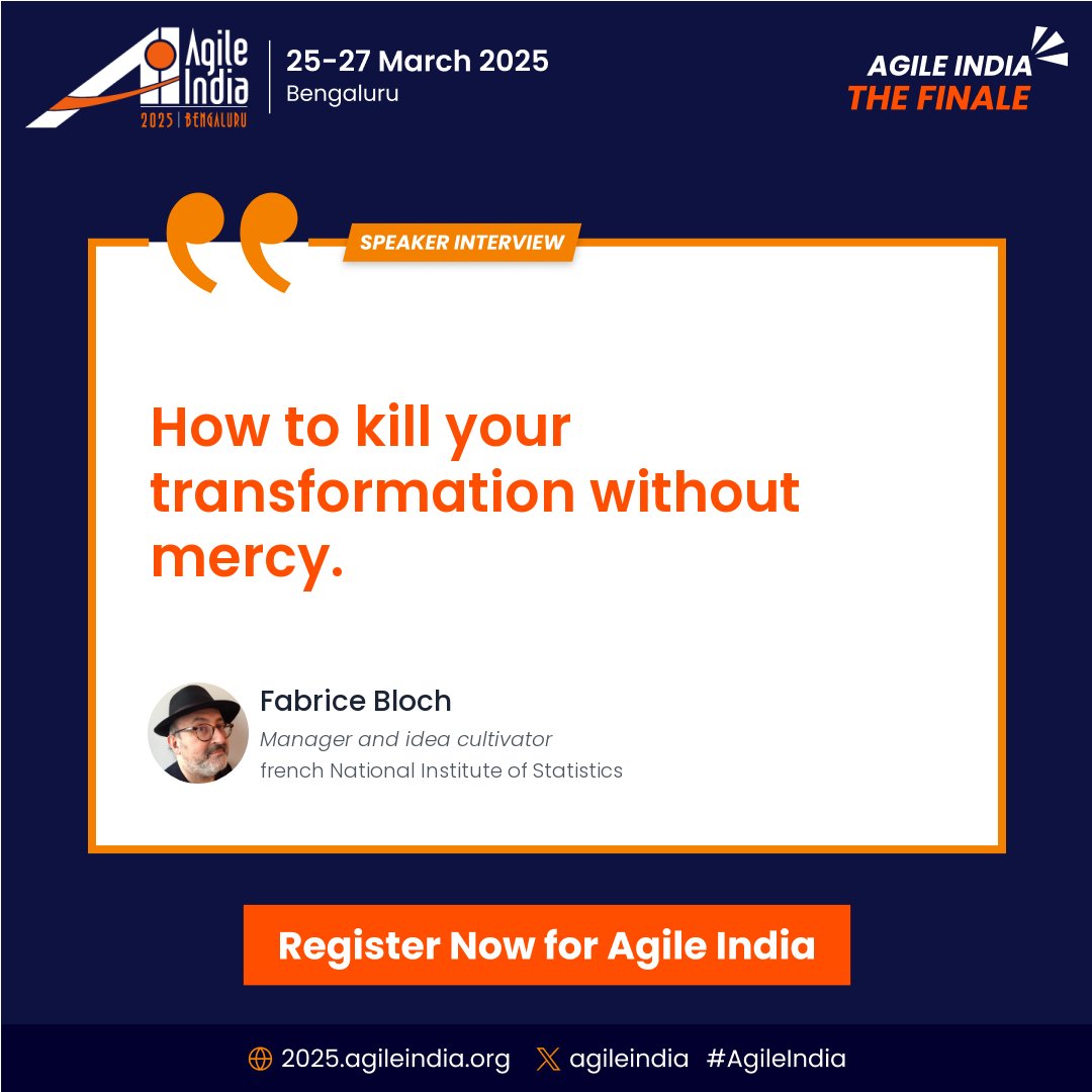 Agile India (@agileindia) on Twitter photo .<a href="/AgilitatrPublic/">Fabrice Bloch</a> presents: "How to kill your transformation without mercy." Join this satirical masterclass in change management anti-patterns at #AgileIndia: confengine.com/conferences/ag… .<a href="/AgilitatrPublic/">Fabrice Bloch</a> presents: "How to kill your transformation without mercy." Join this satirical masterclass in change management anti-patterns at #AgileIndia: confengine.com/conferences/ag…