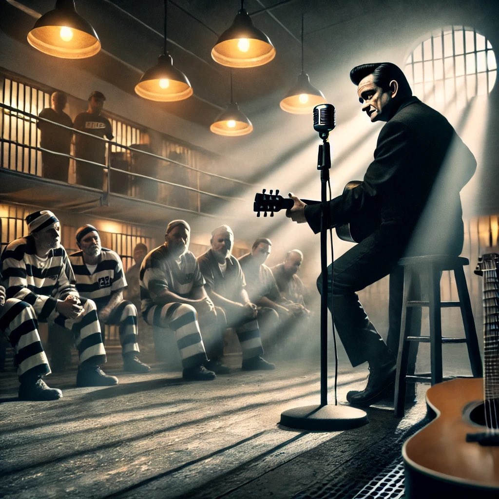 KoDeFaiWave's tweet photo. #Johnny Cash’s “Folsom Prison Blues” (1955) was inspired by a crime film he watched while serving in the Air Force. His 1968 #live performance at Folsom Prison revitalized his career and became one of the most iconic live #albums in country #music history. #kodefact https://t.co/uLRyP88ViH