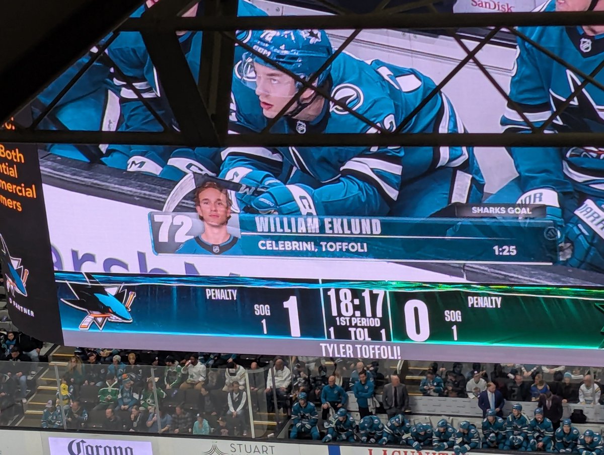 William Eklund scores 1:25 into the game, extending his points streak to six games. Sharks 1, Stars 0. <a href="/nbcbayarea/">NBC Bay Area</a>