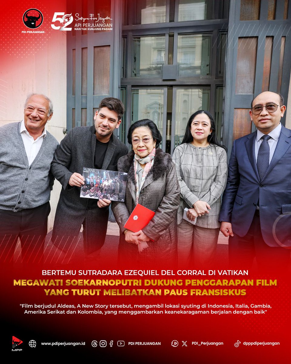 Presiden Kelima RI, Megawati Soekarnoputri bertemu dengan sutradara Ezequiel del Corral yang sedang menggarap film dokumenter berjudul Aldeas, A New Story. Momen itu seusai Megawati dan rombongan bertemu dengan Pemimpin Umat Katolik Dunia Paus Fransiskus  di kediaman Casa Santa