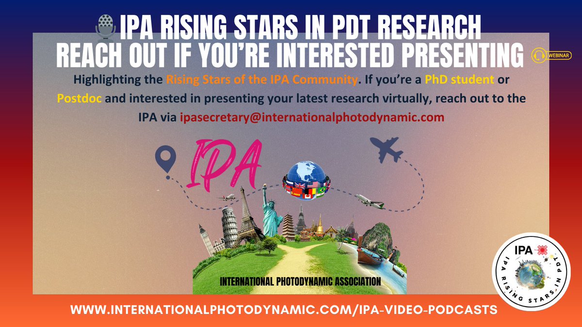IntPhotodynamicAssoc (@photodynamicipa) on Twitter photo Introducing the IPA Rising Stars in PDT Research
Highlighting the Rising Stars of the IPA Community
PhD student or Postdoc and interested in presenting your research - reach out via ipasecretary@internationalphotodynamic.com
internationalphotodynamic.com/new-blog/2025/… <a href="/AnneBulin/">Anne-Laure Bulin</a> <a href="/ChandaBhandarii/">Chanda Bhandari, PhD</a> Introducing the IPA Rising Stars in PDT Research
Highlighting the Rising Stars of the IPA Community
PhD student or Postdoc and interested in presenting your research - reach out via ipasecretary@internationalphotodynamic.com
internationalphotodynamic.com/new-blog/2025/… <a href="/AnneBulin/">Anne-Laure Bulin</a> <a href="/ChandaBhandarii/">Chanda Bhandari, PhD</a>