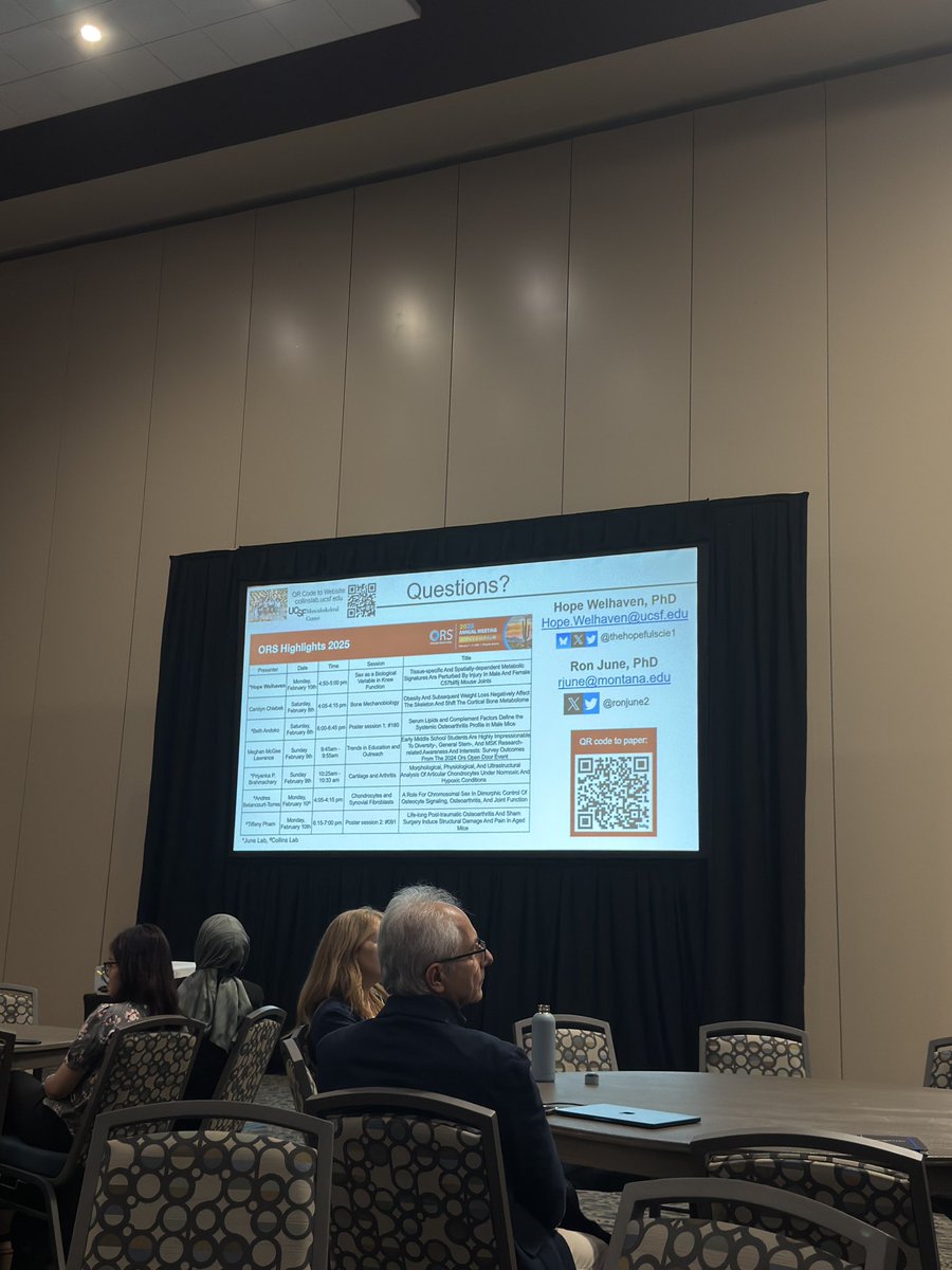 Bethany Andoko (she/they) (@bethanyandoko) on Twitter photo Ended a jam-packed day at #ORS2025 with talks from <a href="/thehopefulscie1/">Hope Welhaven, PhD</a> and others to discuss interdisciplinary approaches to solutions for OA👏
I am constantly inspired by Hope, who presented on the metabolome of knee OA patients following 18-mo weight loss interventions #ORSSMC Ended a jam-packed day at #ORS2025 with talks from <a href="/thehopefulscie1/">Hope Welhaven, PhD</a> and others to discuss interdisciplinary approaches to solutions for OA👏
I am constantly inspired by Hope, who presented on the metabolome of knee OA patients following 18-mo weight loss interventions #ORSSMC