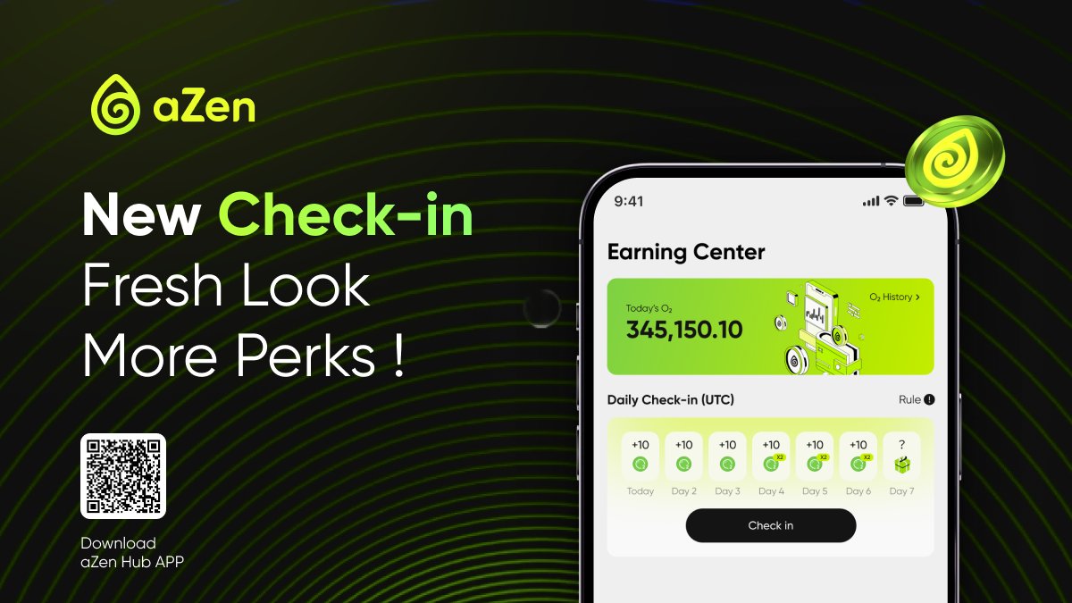 aZen Hub Check-in Upgrade is LIVE! Fresh Look, More Perks!🎁
With a brand-new interface and even more rewards, your daily check-ins are now more exciting than ever.

🔹 What's New?
✅ Double Points for Consecutive Check-ins – Stay consistent and earn more rewards
✅ 7-Day Streak