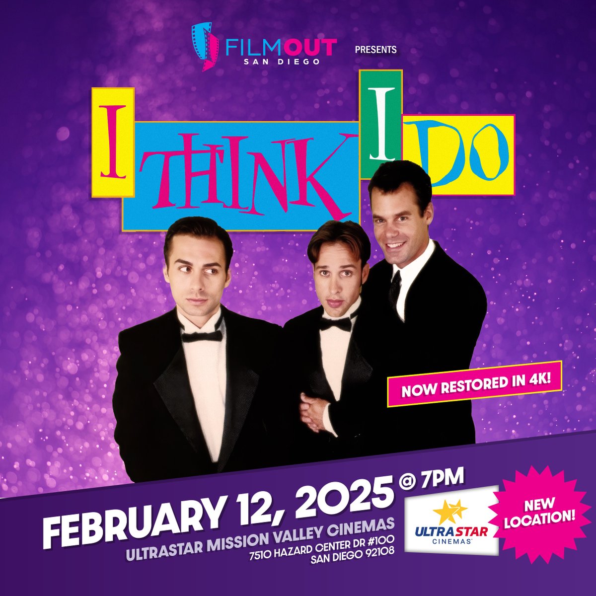 *NEW LOCATION**
We kick off at UltraStar Mission Valley Cinemas-Hazard Center this Wed, February 12th, 7:00pm, with a screening of the queer classic I THINK I DO in 4K!

Tix: filmoutsandiego.com
Trailer: youtube.com/watch?v=hpLPz9…