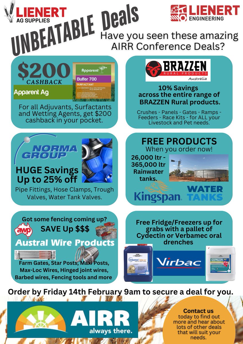 Matt and Meagan are heading to the annual AIRR conference on Friday, 14th February and we wanted to give you a chance to share in the great deals that are on offer. Here is just a few but keep watch for more throughout the week and contact us by Friday.