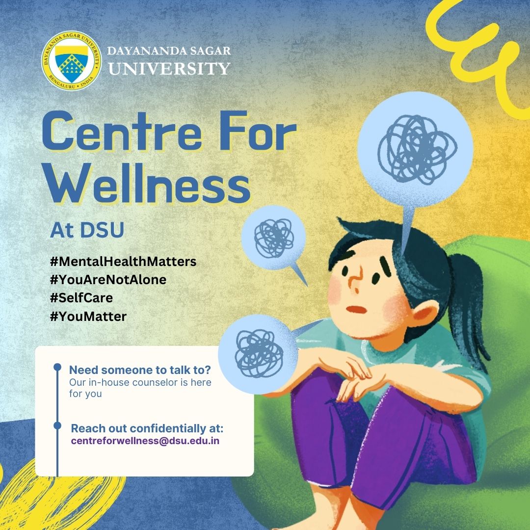 DSUBangalore's tweet image. At DSU, we care about YOU. Whether you need support, guidance, you are not alone, our in-house counselor is here for you.
Reach out confidentially at centreforwellness@dsu.edu.in
Because your well-being matters, and so do you.
#dsucares #selfcare #dayanandasagaruniversity
