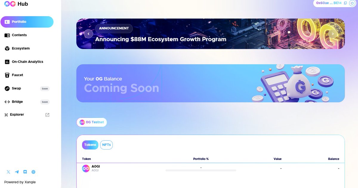 gunsol2's tweet photo. Awesome update! The portfolio tracker is a great addition to enhance the user experience on the 0G testnet. Excited to see more features coming soon. Can't wait to dive in! 🚀 #0GHub #innovationforgrowth 
@0G_labs https://t.co/KdH175qkKx