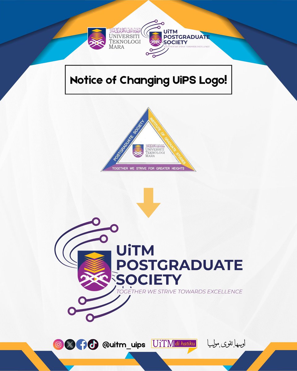 uitm_uips's tweet image. [Official Announcement]
Introducing the New UiTM Postgraduate Society (UiPS)

We are excited to announce the launch of the new logo! This refreshed design marks a new chapter as we strive to better represent our mission, vision, and the dynamic postgraduate community at UiTM.
