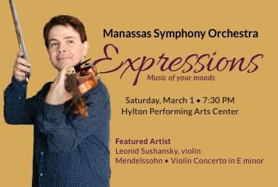 ManassasSymOrch's tweet photo. Join the MSO for an evening you won’t forget! Join Maestro Villani and featured artist Violinist Leonid Sushansky for Mendelssohn’s “Violin Concerto in E minor.” Adult tickets are $30. Student's and children's tickets are always free. Purchase tickets at https://t.co/YIbjHranOX https://t.co/wqJqvgJjx6
