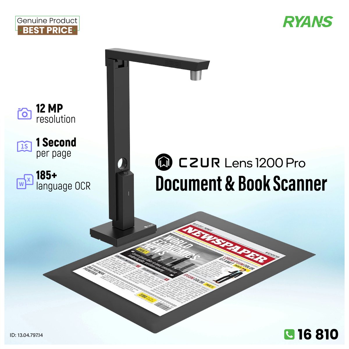 RyansComputers's tweet image. ✅ CZUR Lens 1200 Pro (A4, 12MP)
ryans.com/czur-lens-1200…
☎ 16810
#RyansComputers #CZUR #SmartScanner #BookScanner