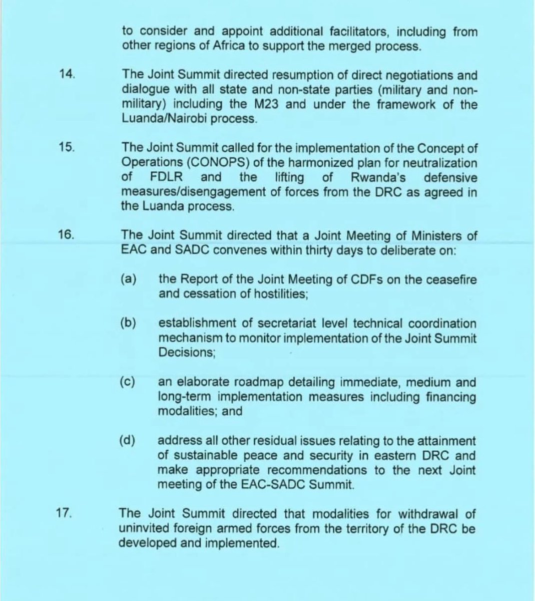 AndrewMwenda's tweet image. The just concluded joint summit of EAC and SADC heads of state recommended resumption of talks between Kinshasa and M23. Tshisekedi had refused any such talks. I suspect this was because he thought Western powers would back his belligerence. Western powers used the UN to sanction…