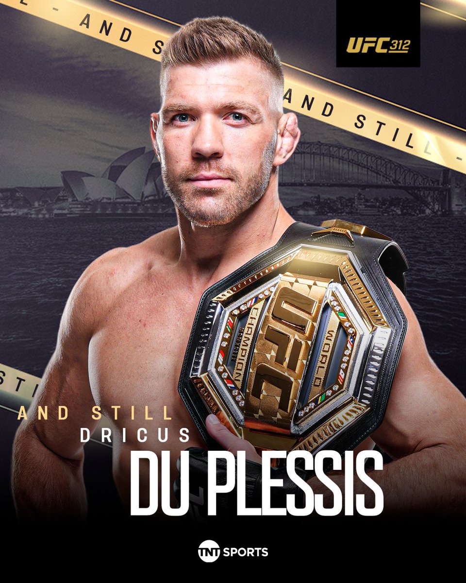 ufcontnt's tweet photo. 𝐀𝐍𝐃 𝐒𝐓𝐈𝐋𝐋𝐋𝐋𝐋𝐋𝐋𝐋 🏆

Dricus Du Plessis has defeated Sean Strickland in the main event!  💪

#UFC312 | LIVE on TNT Sports &amp; discovery+ https://t.co/xfU4Rqnaie