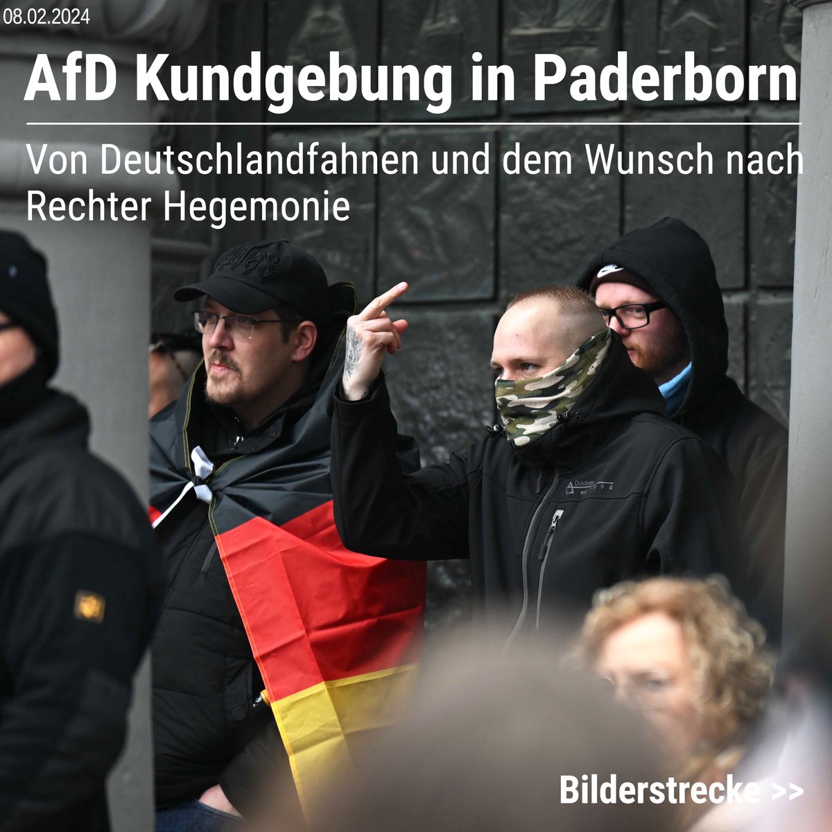 Am 08. Februar fand im nordrhein-westfälischen #Paderborn eine Kundgebung der #AfD statt. In Redebeiträgen wurde die CDU als künftiger "Juniorpartner" adressiert und eine Rechte Hegemonie eingefordert.

Bilderstrecke: recherche-nord.com/gallery/2025.0…