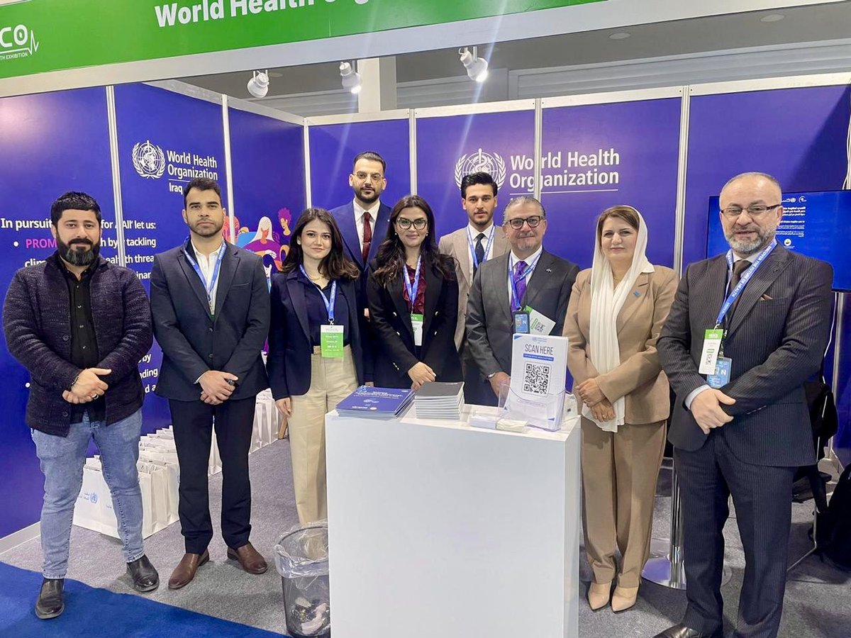 WHOIraq's tweet photo. “The WHO team successfully concluded its participation at the Health Exhibition in #Erbil, engaging through panel moderation, technical lectures, and our interactive booth. A valuable opportunity to strengthen partnerships and advocate for health security and #HealthForAll.” https://t.co/sUICtFD7ac
