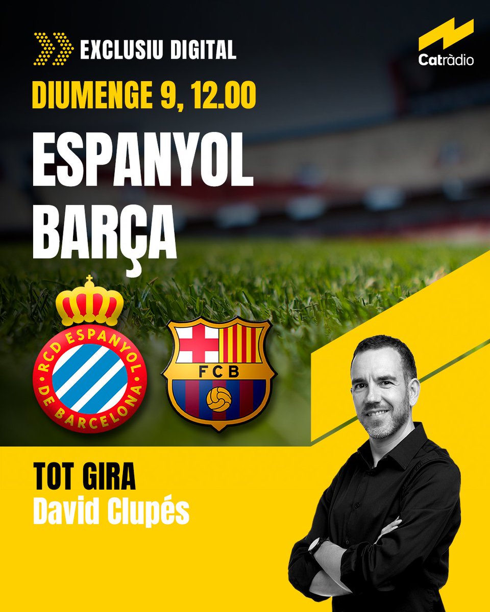 ⚠️ ON AIR!

1️⃣ Espanyol-Barça de la Lliga F
2️⃣ Barça-Torrelavega, final de la Copa d'Espanya d'handbol
3️⃣ Lleida-Madrid d'ACB

▶️ A l'app i el web de <a href="/CatalunyaRadio/">Catalunya Ràdio</a> i a <a href="/som3cat/">3Cat</a>: catradio.cat/web