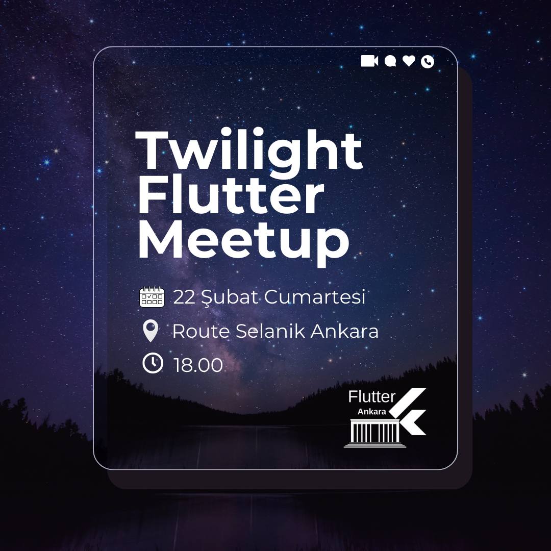 Herkese selam 👋

22 Şubat Cumartesi saat 18.00'de Route'da sunumlar eşliğinde keyifli bir akşam sizleri bekliyor 🤩

Meetup üzerinden kayıt olmayı unutmayın! 

Kayıt link 👉 meetup.com/flutter-ankara…
