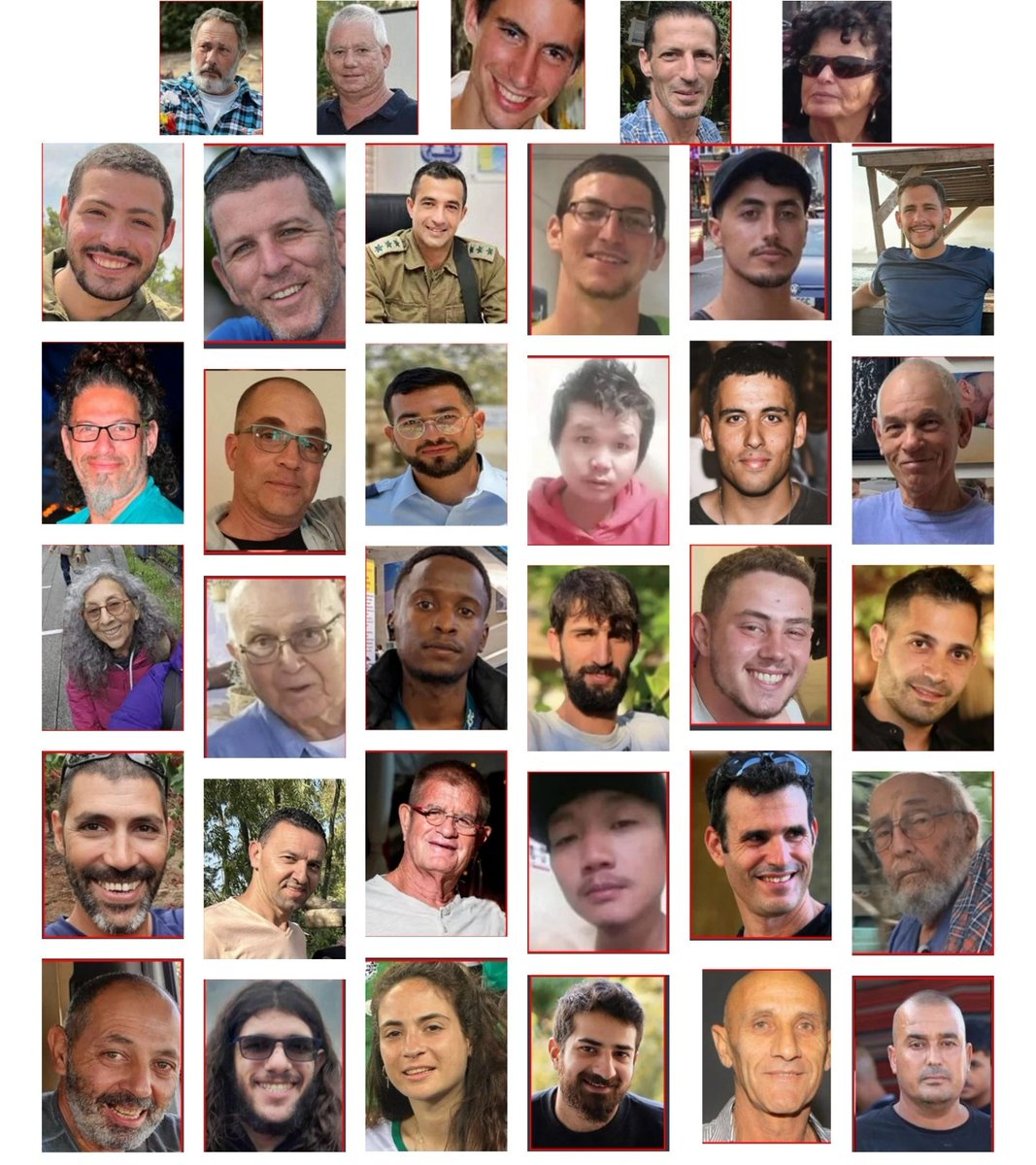 חשוב לזכור גם אותם 
חלקם נרצחו ב7.10
חלקם נרצחו בשבי
המשפחות שלהם כואבות ומחכות לסגירת מעגל שיוכלו לקבור אותם בכבוד
אלו שמותיהם

יהי זכרם ברוך 💔
יוסי שרעבי 
ענבר הימן 
סהר ברוך 
איתן לוי 
גיא אילוז 
רונן אנגל 
אריה זלמנוביץ׳ 
עפרה קידר 
אליהו מרגלית 
אביב אצילי 
אילן וייס
יונתן