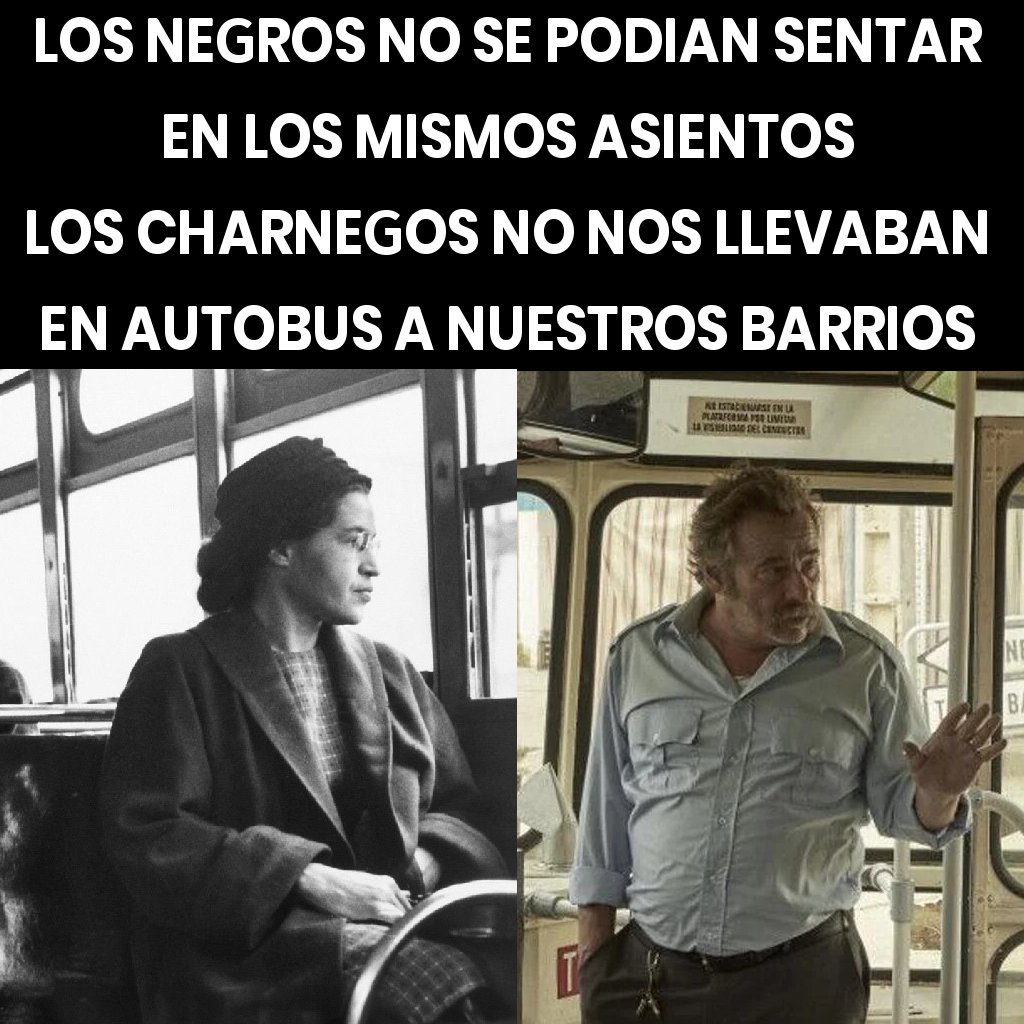 Los negros no podían sentarse en los mismos asientos 🚌❌, y en Cataluña a los charnegos no nos dejaban ir en autobús a nuestros propios barrios 🚷

El racismo en Cataluña también tiene una historia que duele ✊🏽🖤 y el 47 todavía no cuenta ni la décima parte #RacismoEnCataluña