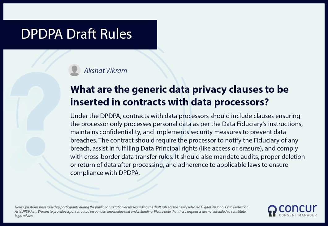 concurlive's tweet photo. The #DPDPA draft rules by @GoI_MeitY &amp; @mygovindia are here to protect your data privacy, but they can be complex.

Our FAQ series will simplify it for you! Got questions? Drop them below, and We'll guide you through it!

#DataPrivacy #DPDPAct #Consent #DataProcessor #Compliance https://t.co/MzDWafcgkJ