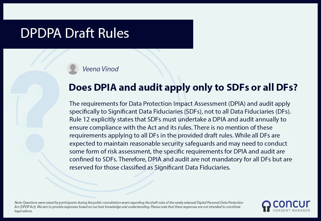 concurlive's tweet photo. The #DPDPA draft rules by @GoI_MeitY &amp; @mygovindia are here to protect your data privacy, but they can be complex.🤔

Our FAQ series will simplify it for you! Got questions? Drop them below, and We'll guide you through it! 

#DataPrivacy #DPDPAct #Consent #DPIA #DataFiduciary https://t.co/9upErKxuMJ